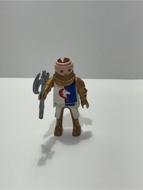 PLAYMOBIL Geobra King Gold White Blue Unicorn Medieval Knight Figurine with Axe